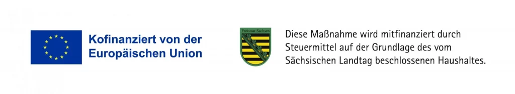 Förderhinweis mit dem EFRE/ESF Logo und dem Freistaat Sachsen Logo