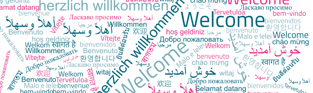 Abbildung des Wortes "Willkommen" in den 30 häufigsten Sprachen