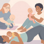 Eine Grafik von 3 Frauen mit ihrem Baby.