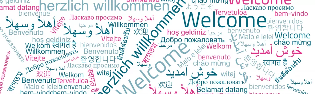 Unsere Selbstorganisierten Sprachgruppen - FiZ Leipzig Abbildung des Wortes "Willkommen" in den 30 häufigsten Sprachen